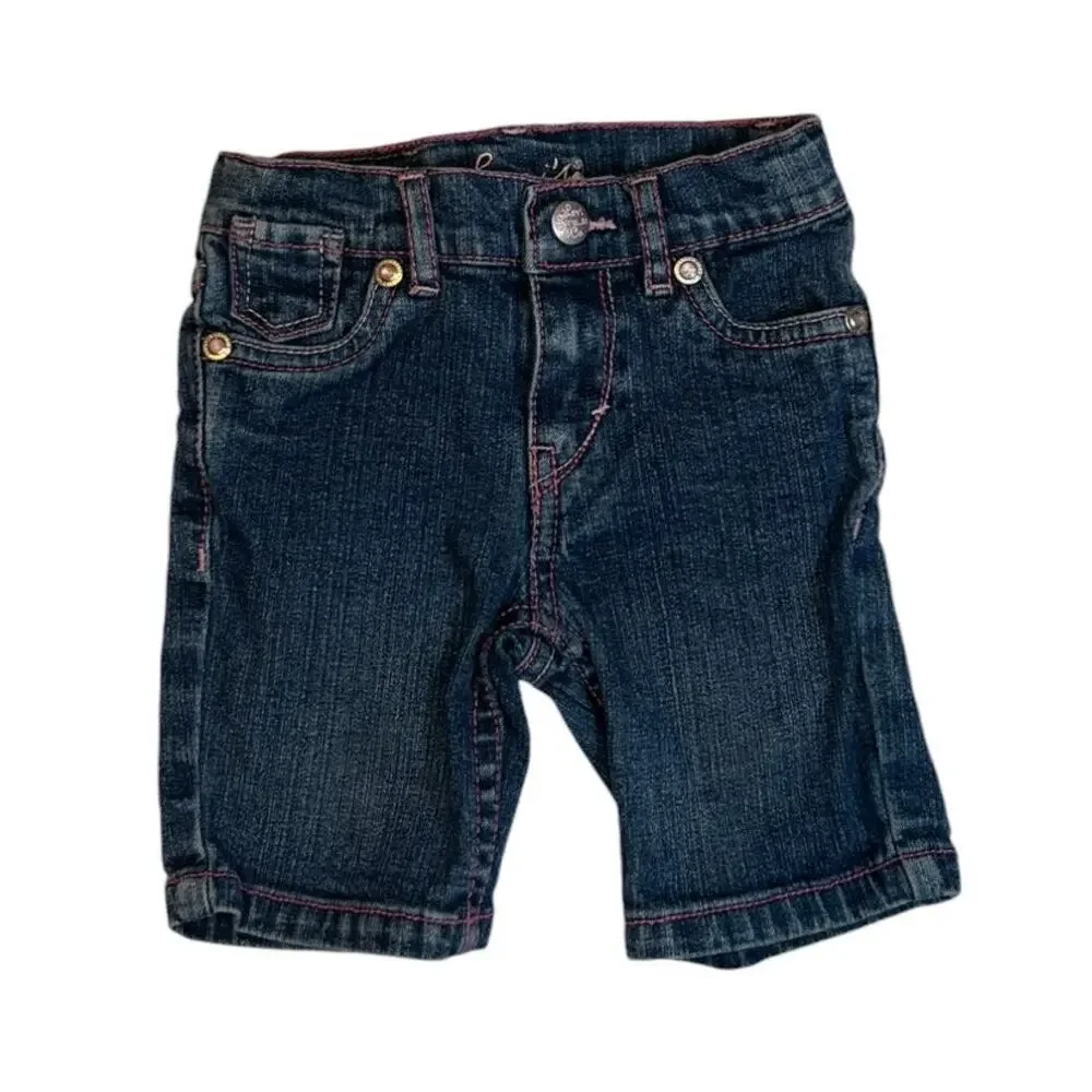 Levi Strauss Girls 2T Jean Shorts Butterfly Embroidered MedWash Denim Adjustable